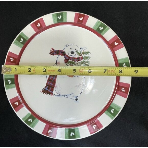 Pfaltzgraff Snow Bear Christmas Round Cheese Tray Trivet with Knife 8.5" Polar - Picture 9 of 9